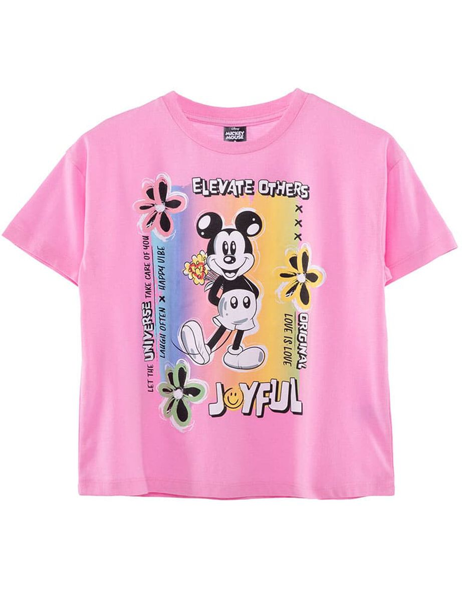 Polera de Algodón Manga Corta Niña Mickey