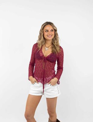 Imagen 1 del producto Polera Encaje Manga Larga Mujer Icono Burdeo