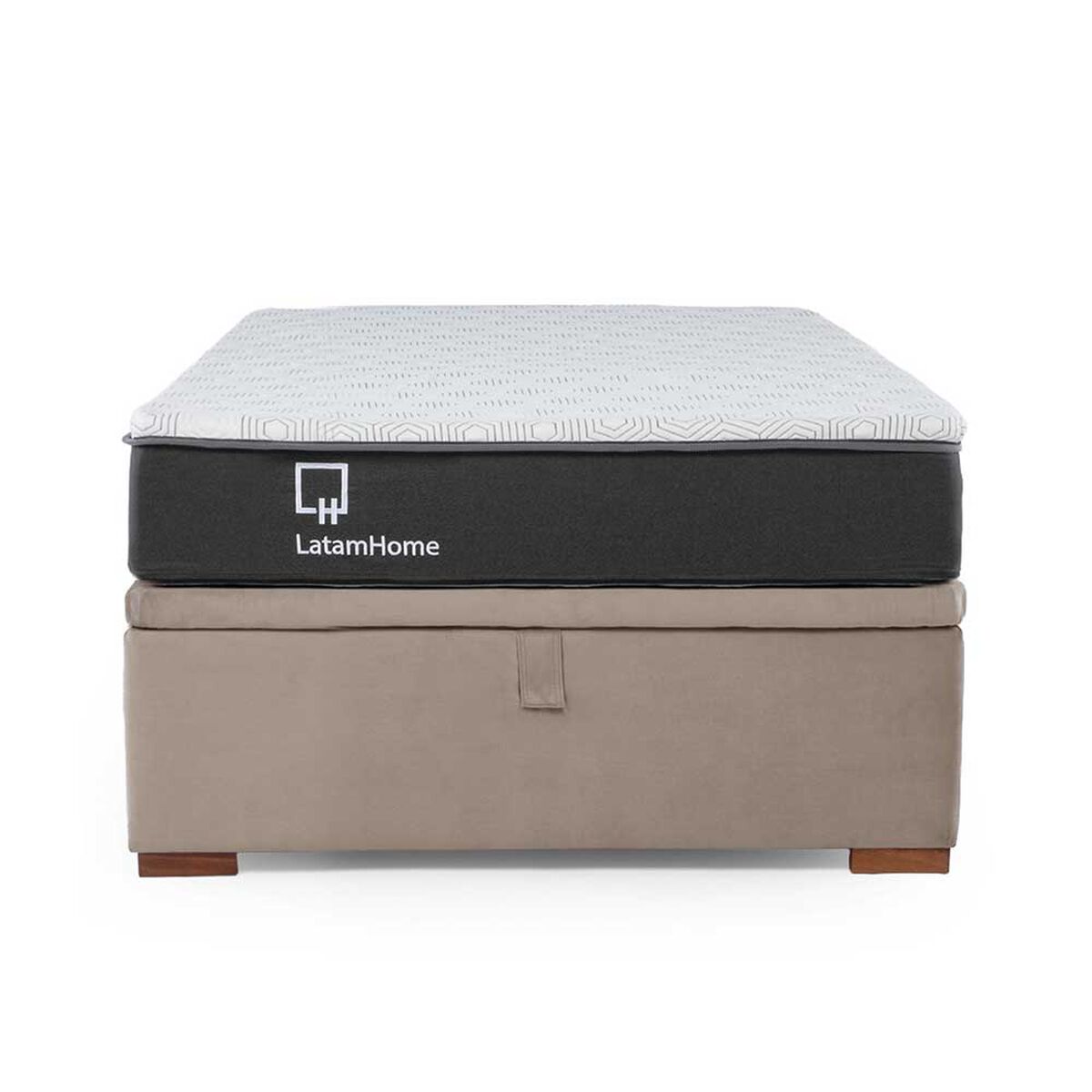 Cama Boxet Latam Home 1.5 Plazas + Colch&oacute;n Resortes Zen Pro Funda Lavable Beige