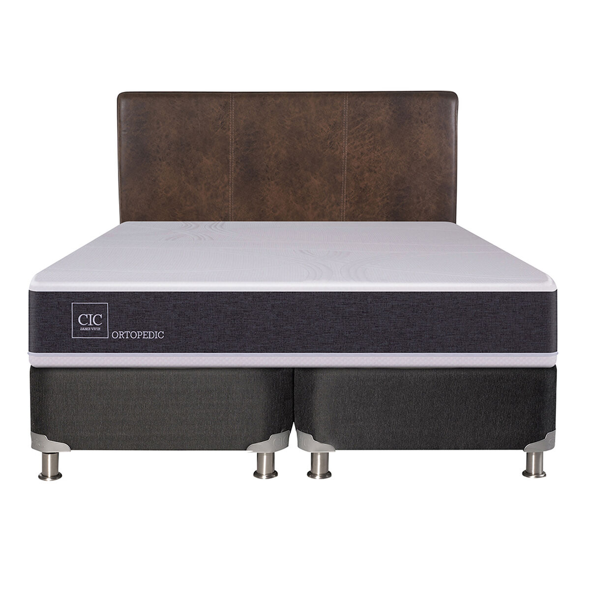 Box Spring CIC Base Dividida 2 Plazas New Ortopedic + Respaldo Baker