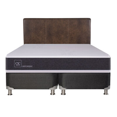 Box Spring CIC Base Dividida 2 Plazas New Ortopedic + Respaldo Baker