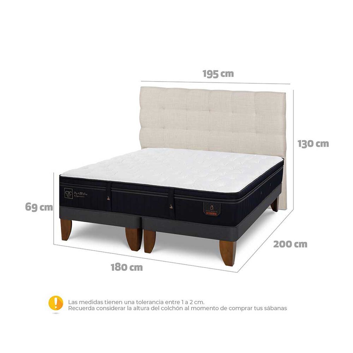 Cama Europea CIC Base Dividida King S&uacute;per Permium + Respaldo Ebro