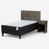 Cama Europea Rosen 1,5 Plazas Wave + Respaldo + Velador Tabor Grafito