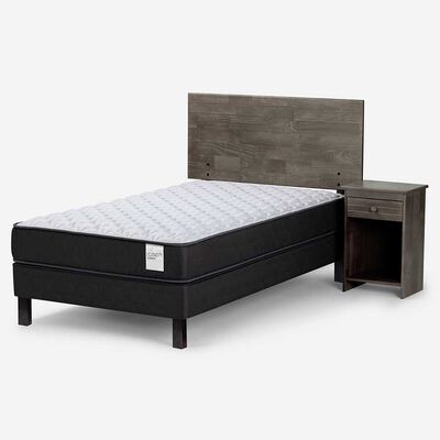 Cama Europea Rosen 1,5 Plazas Wave + Respaldo + Velador Tabor Grafito
