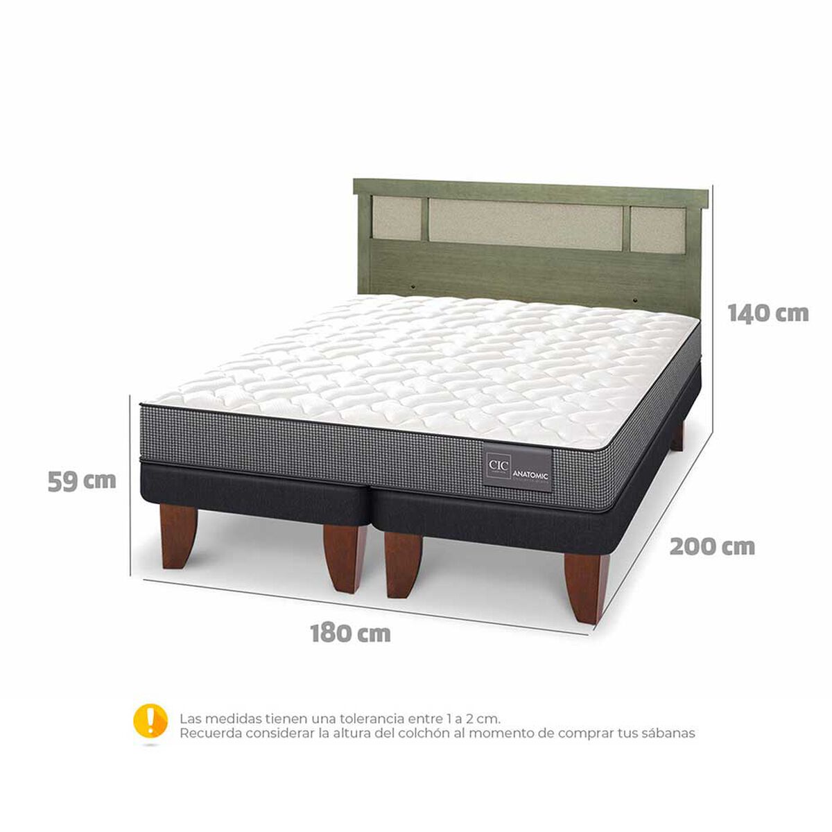 Cama Europea CIC Base Dividida King Anatomic + Respaldo Dublin Olivo
