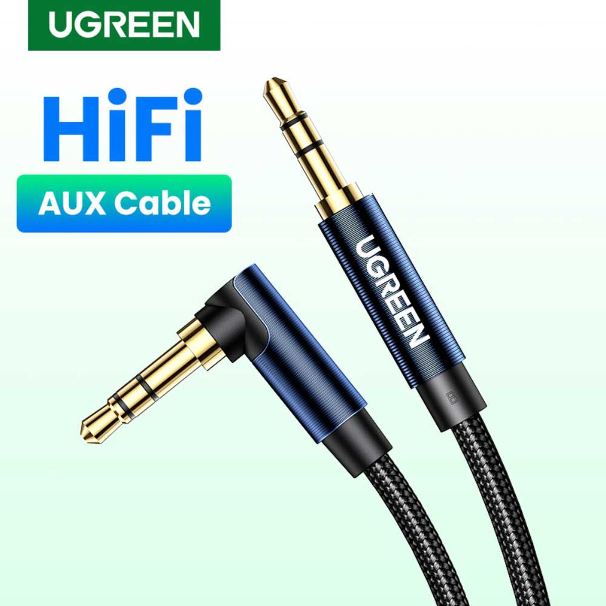 Cable Audio Auxiliar Curvo Plug 3.5Mm M/M Trenzado 1M Azul Oscuro Ugreen Av112
