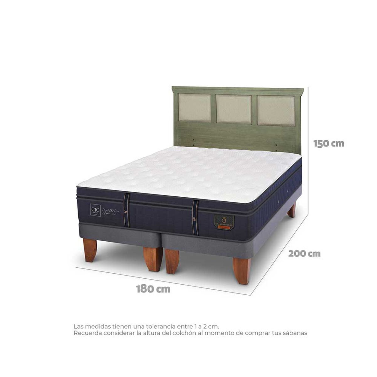 Cama Europea CIC Base Dividida King Grand Premium + Respaldo Torino Olivo