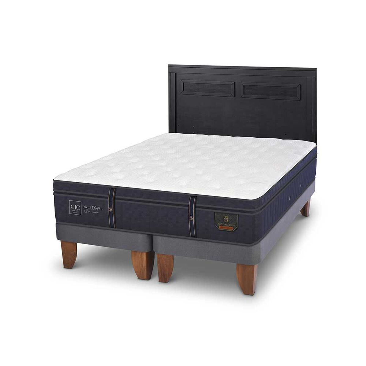 Cama Europea CIC Base Dividida King Grand Premium + Respaldo Milan Negro