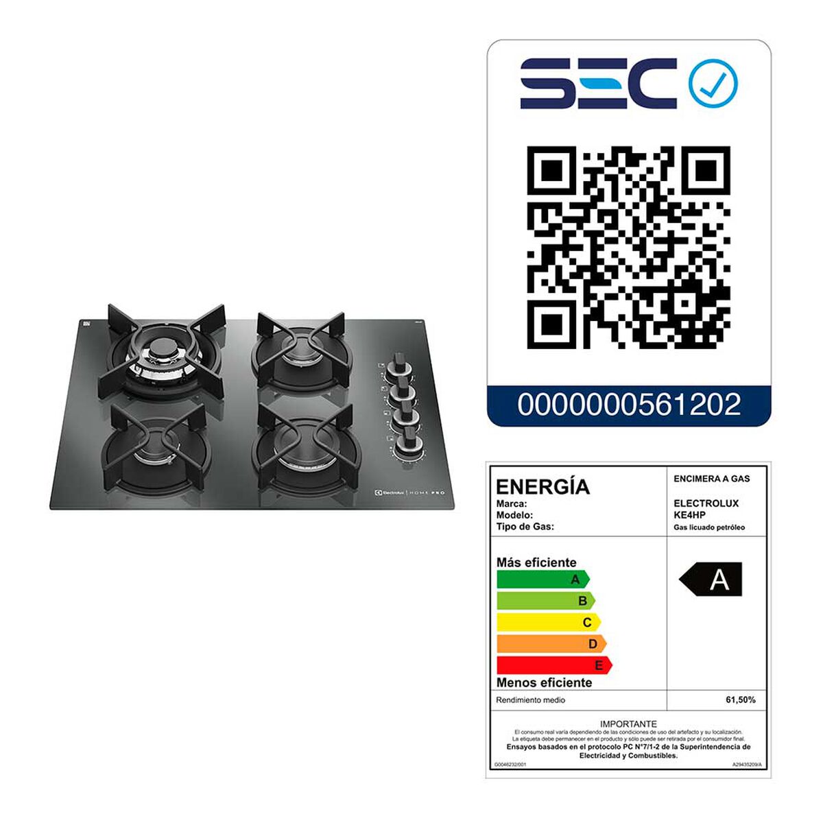 Encimera a Gas Electrolux 4 Quemadores KE4HP