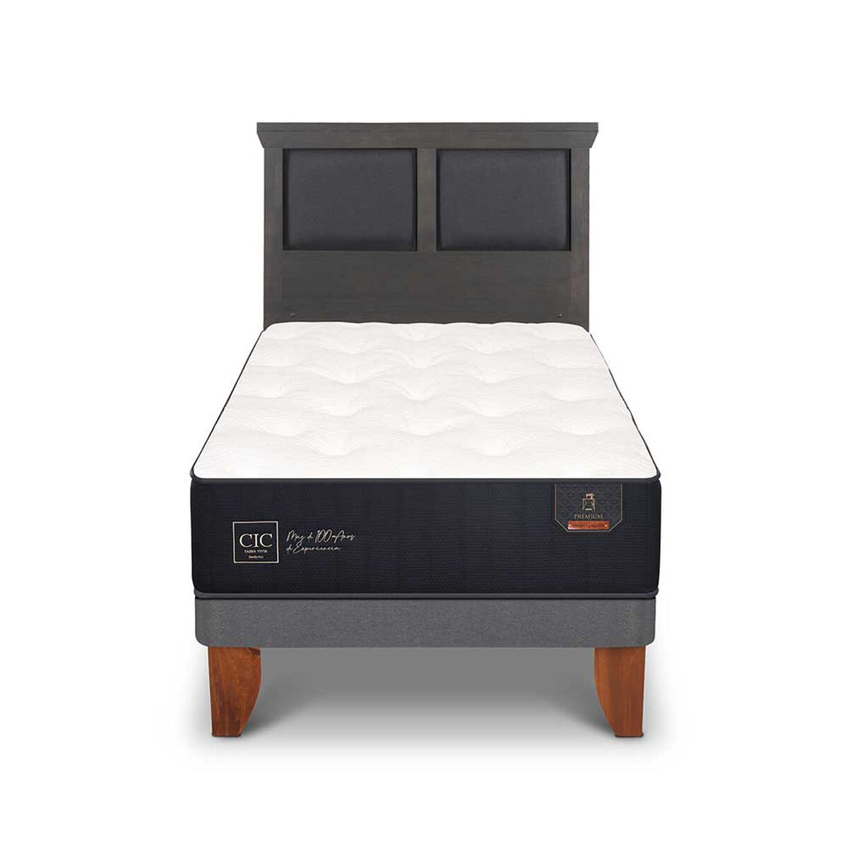 Cama Europea CIC 1,5 Plazas Premium + Respaldo Torino