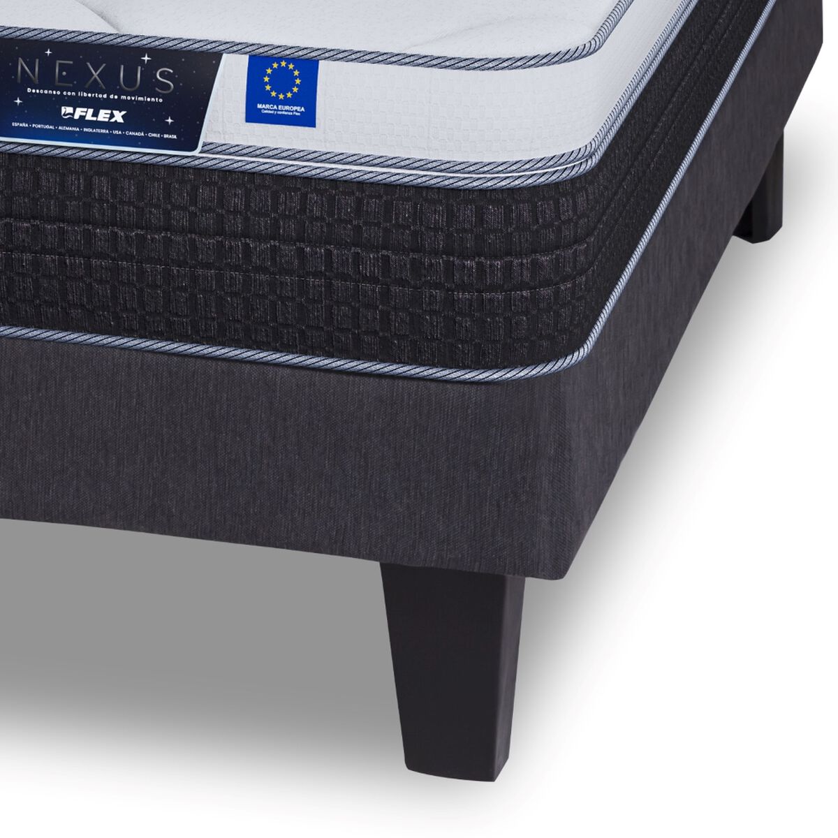 Cama Europea Flex 1,5 Plazas Nexus Box + Respaldo Tubular Beige