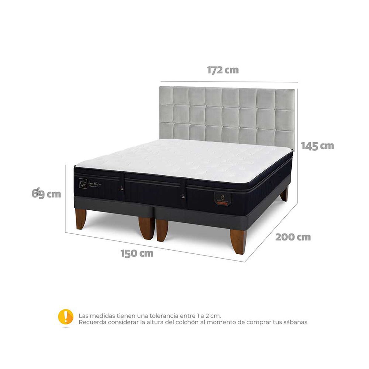 Cama Europea CIC Base Dividida 2 Plazas Súper Permium + Respaldo Sile