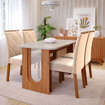 Juego de Comedor Decocasa Valentina 4 Sillas Off White