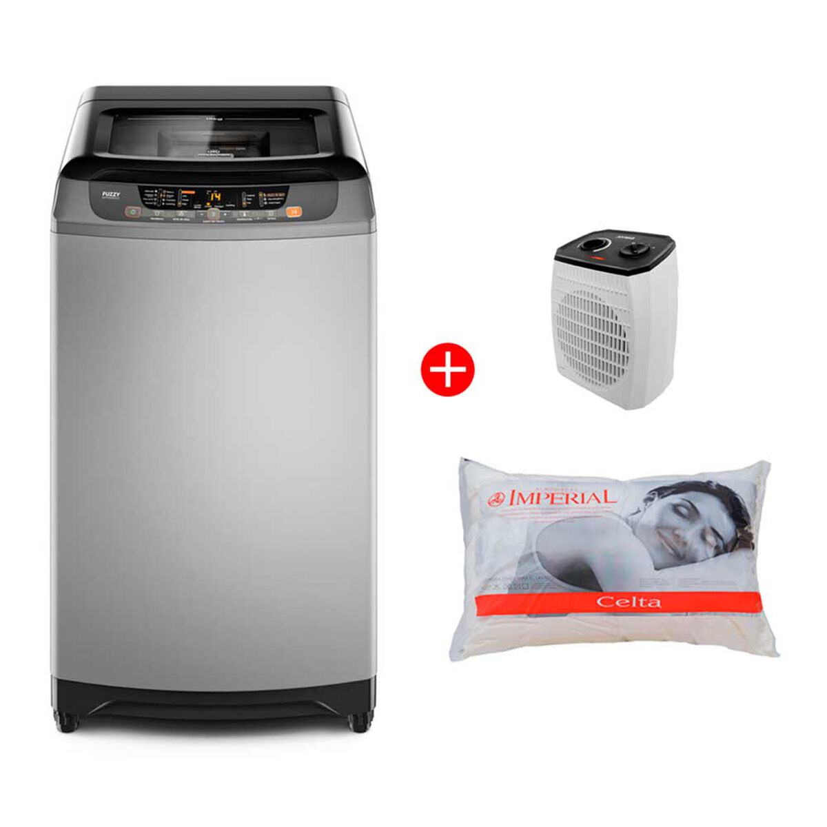 Combo Lavadora Autom&aacute;tica Mademsa 18 SZG 18 kg. + Termoventilador Somela VFH500 2000W + Pack Almohadas Celta Imperial Soft Blanco 65 x 45 cm