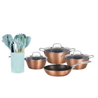 Batería de Cocina Simplit Acero Inoxidable 7 Piezas Dorado + Set 12 Utensilios Calipso