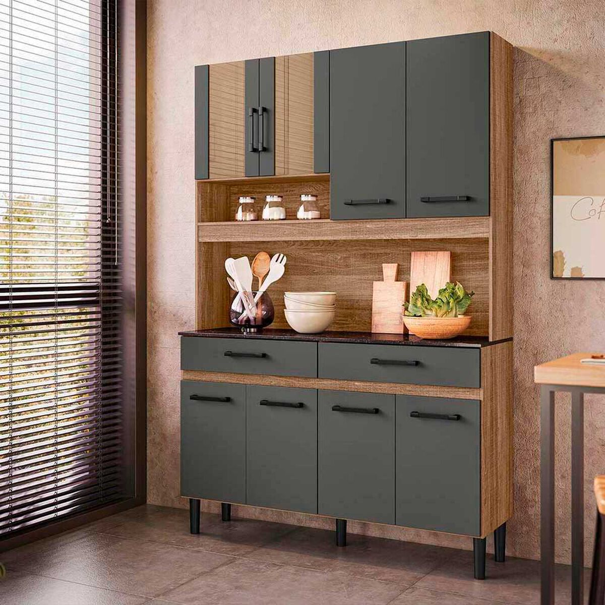 Mueble de Cocina Vekkahome Bari 2 Cajones 8 Puertas Caf&eacute;