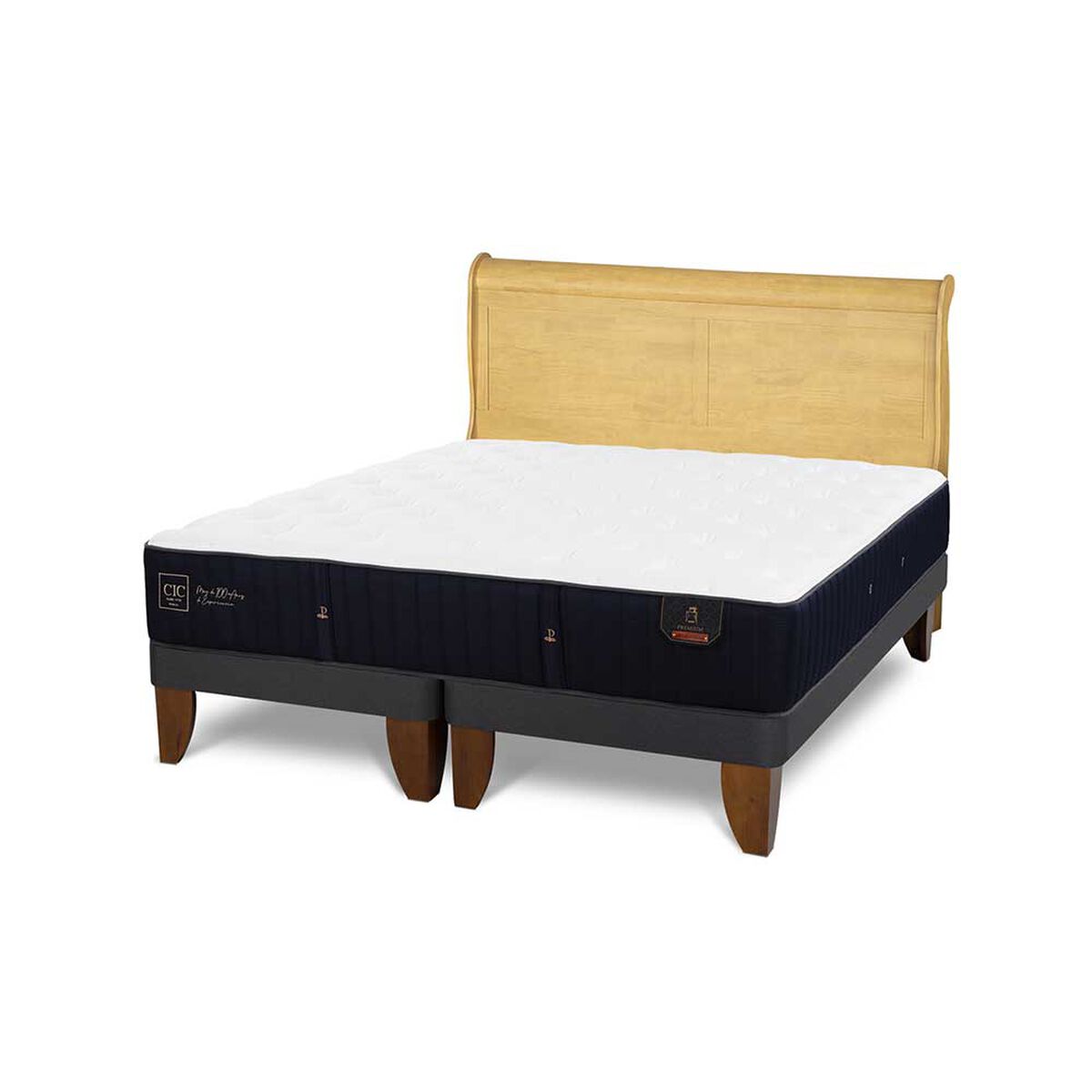 Cama Europea CIC Base Dividida King Premium + Respaldo Miro Mostaza