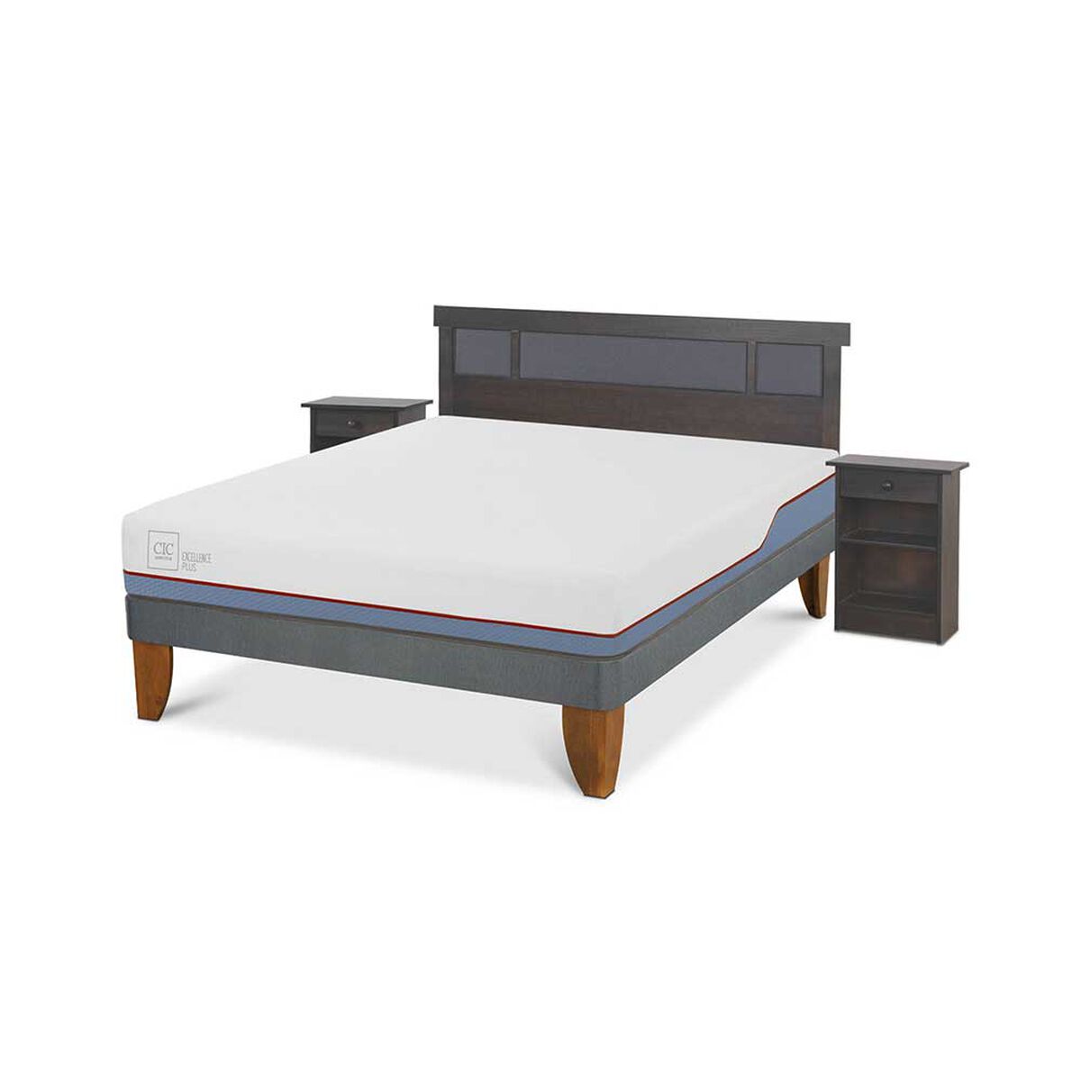 Cama Europea CIC 2 Plazas Excellence Plus + Respaldo + 2 Veladores Dublin