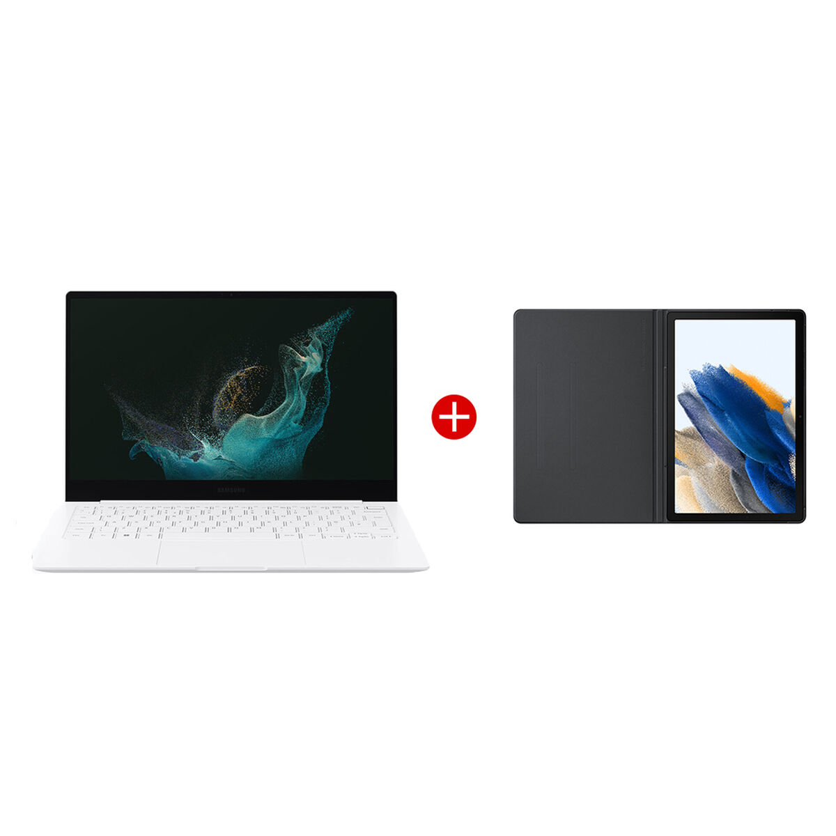Combo Notebook Samsung Galaxy Book2 Pro Core i5 8GB 512GB SSD 13,3" Plateado + Tablet Samsung SM-X200 Galaxy TAB A8 Octa Core 3GB 32GB 10,5" Gris + Cover