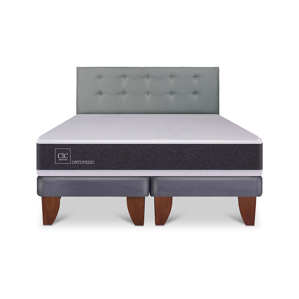 Cama Europea CIC King Ortopedic + Respaldo Gris Tapizado