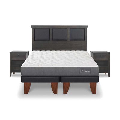 Cama Europea CIC Base Dividida King Anatomic + Respaldo + 2 Veladores Torino