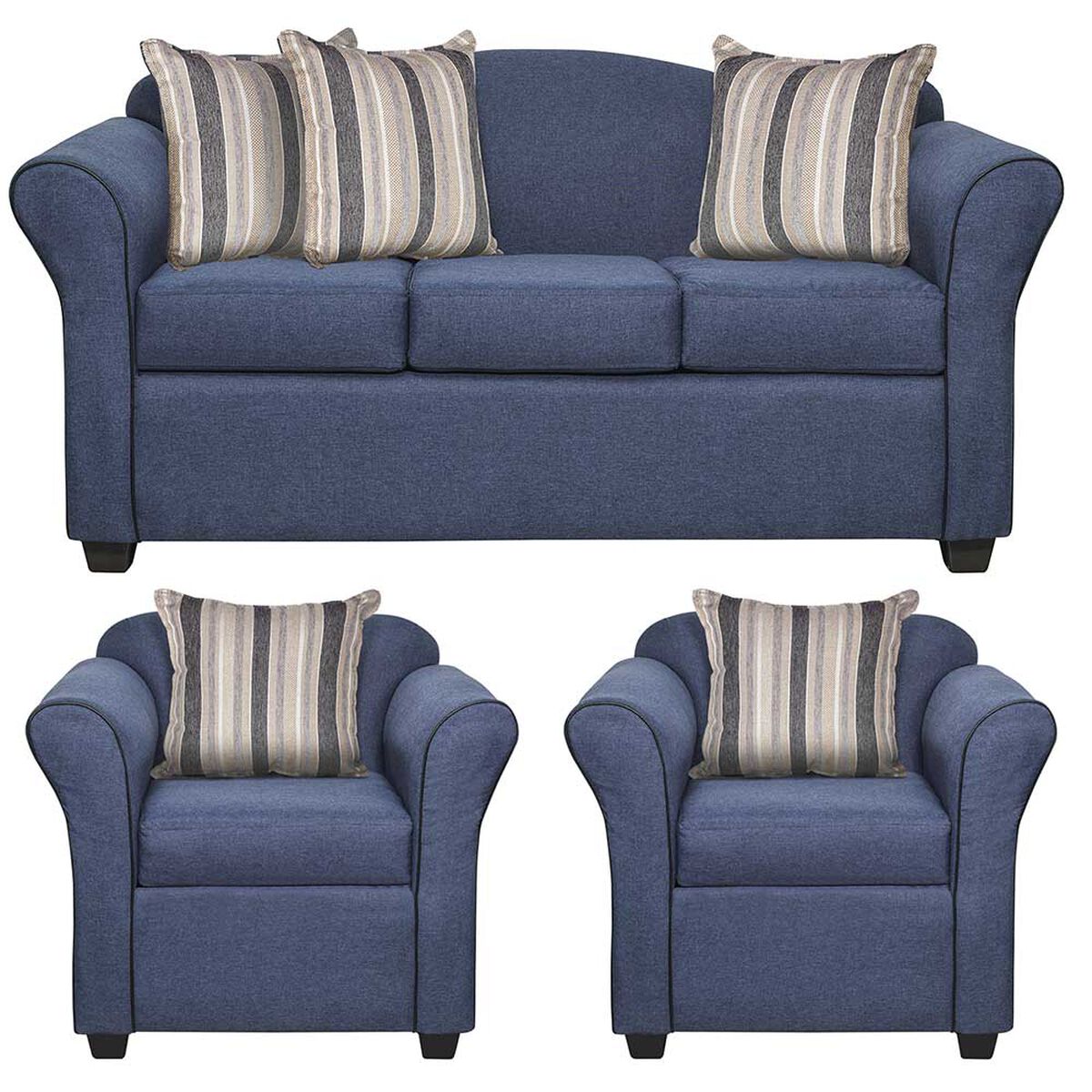 Juego de Living Innovamuebles Ducal Sofá 3 Cuerpos + Dos Sillones 1 Cuerpo Azul