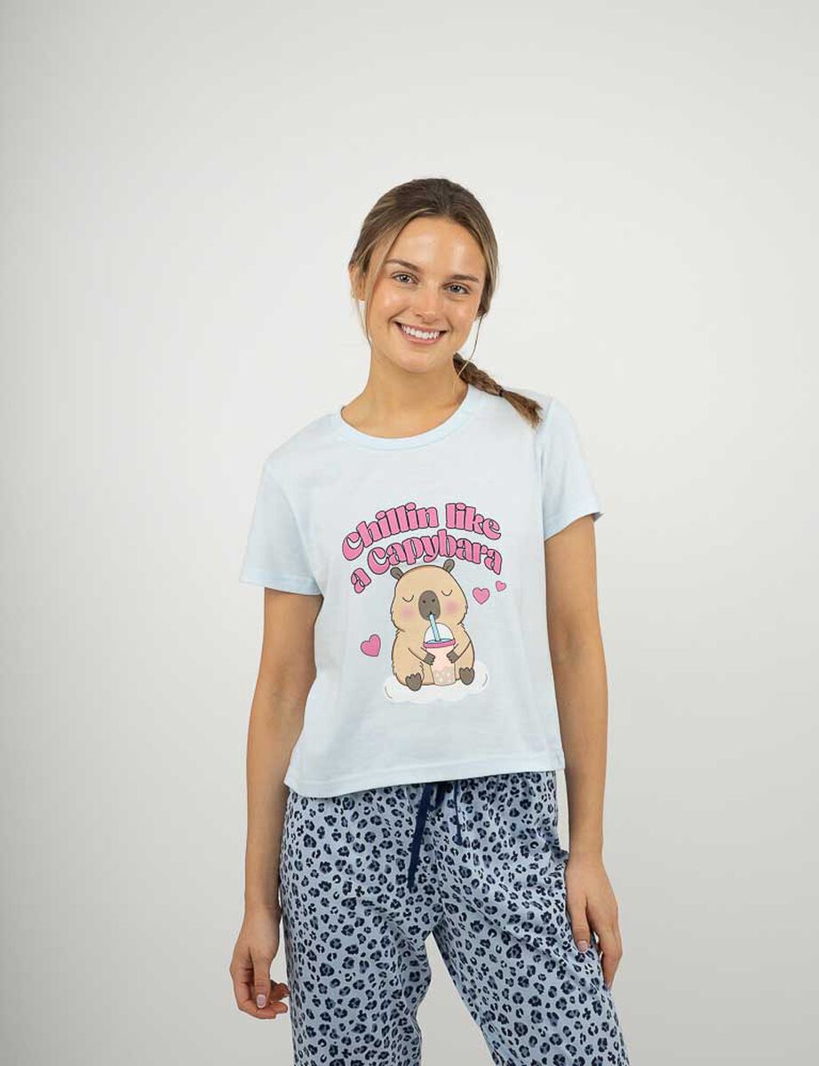Polera de Pijama Con Estampado Manga Corta Mujer Icono