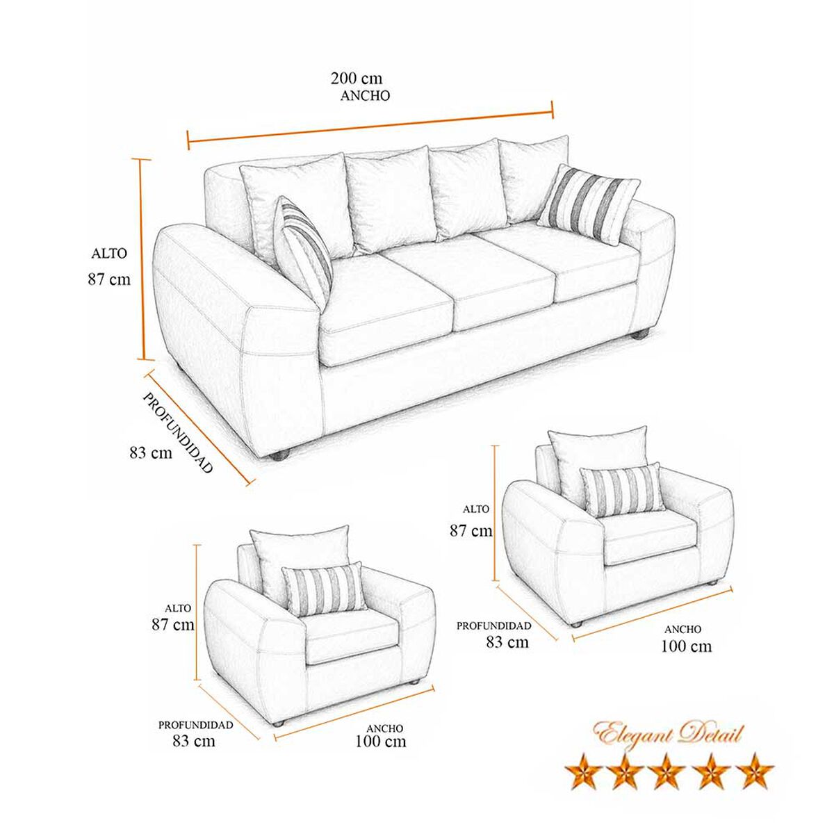 Juego de Living Elegant Detail New Houston 3-1-1 Cuerpos Blanco