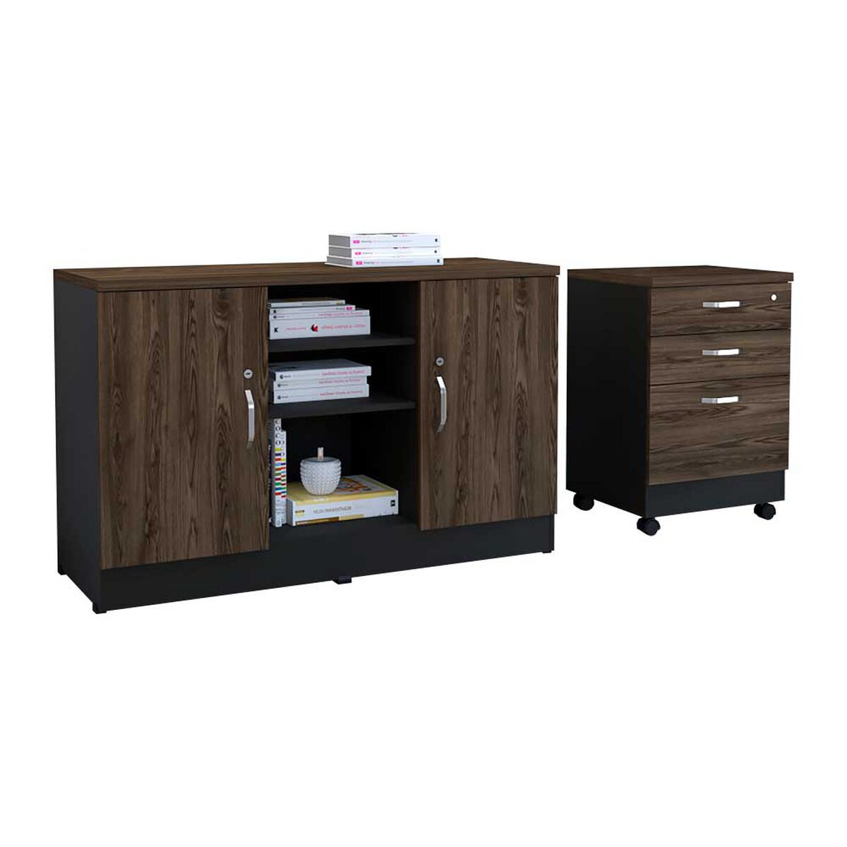 Combo Archivador 3 Cajones + Gabinete 2 Puertas TuHome Home Office Negro Soft-Co&ntilde;ac