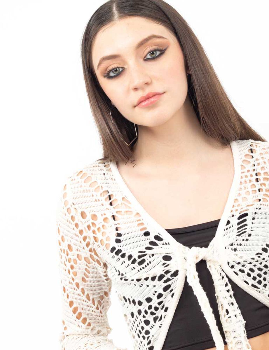 Sweater Crochet Crop Nudo Mujer Icono