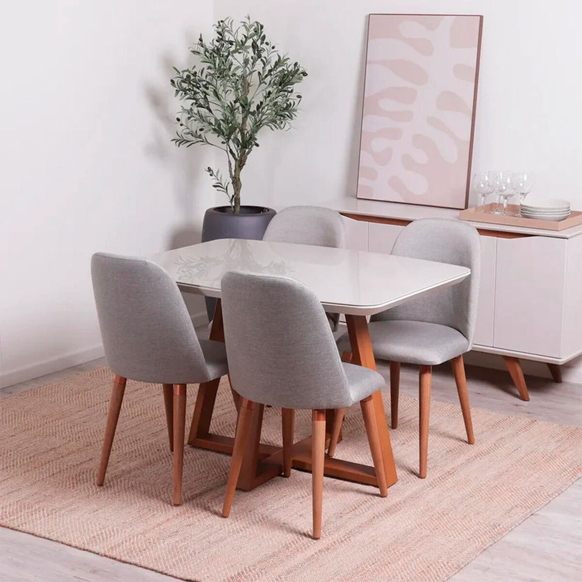 Juego de Comedor Decocasa Bennet 4 Sillas Gris