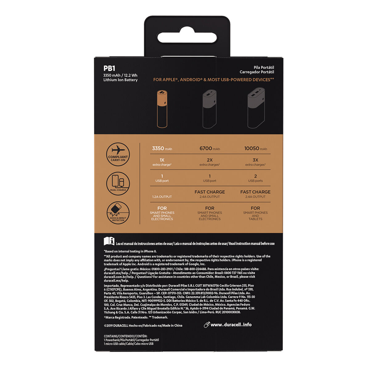 Batería Externa Portátil Duracell 3350 mAh