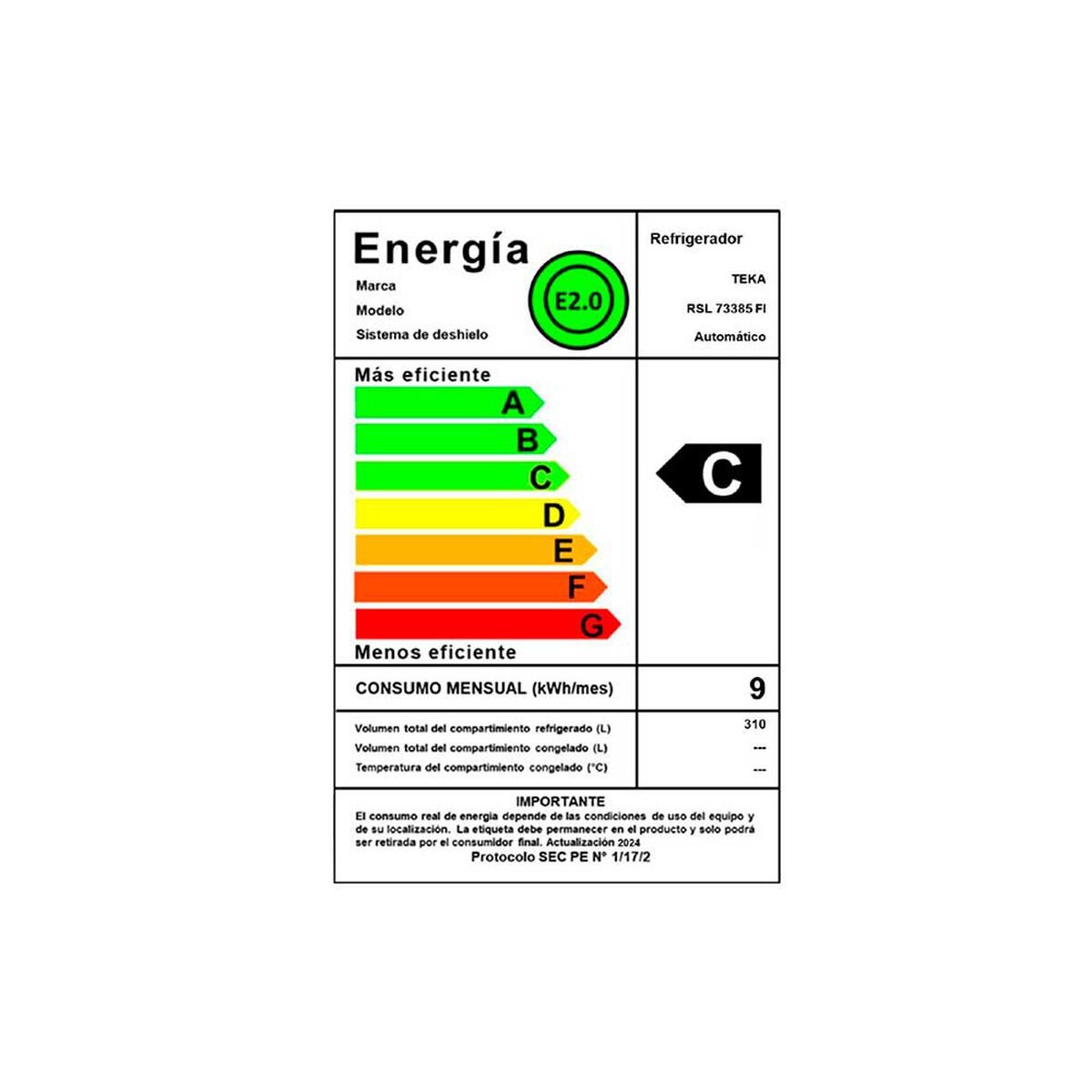 Refrigerador Monopuerta Teka RSL 73385 FI 310 lts.