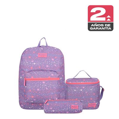 Triple Pack 6XT Mochila Ni&ntilde;a Xtrem Estrellas Morado