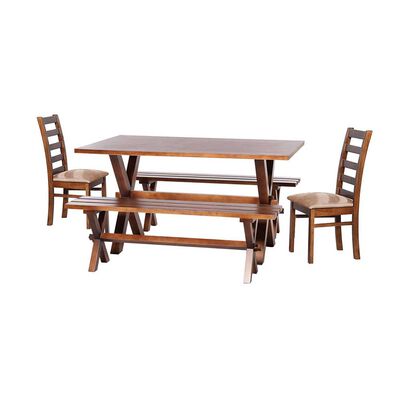 Juego de Comedor Latam Home Sevilla Burgos 2 Sillas + 2 Bancas Cuero Kentucky Beige