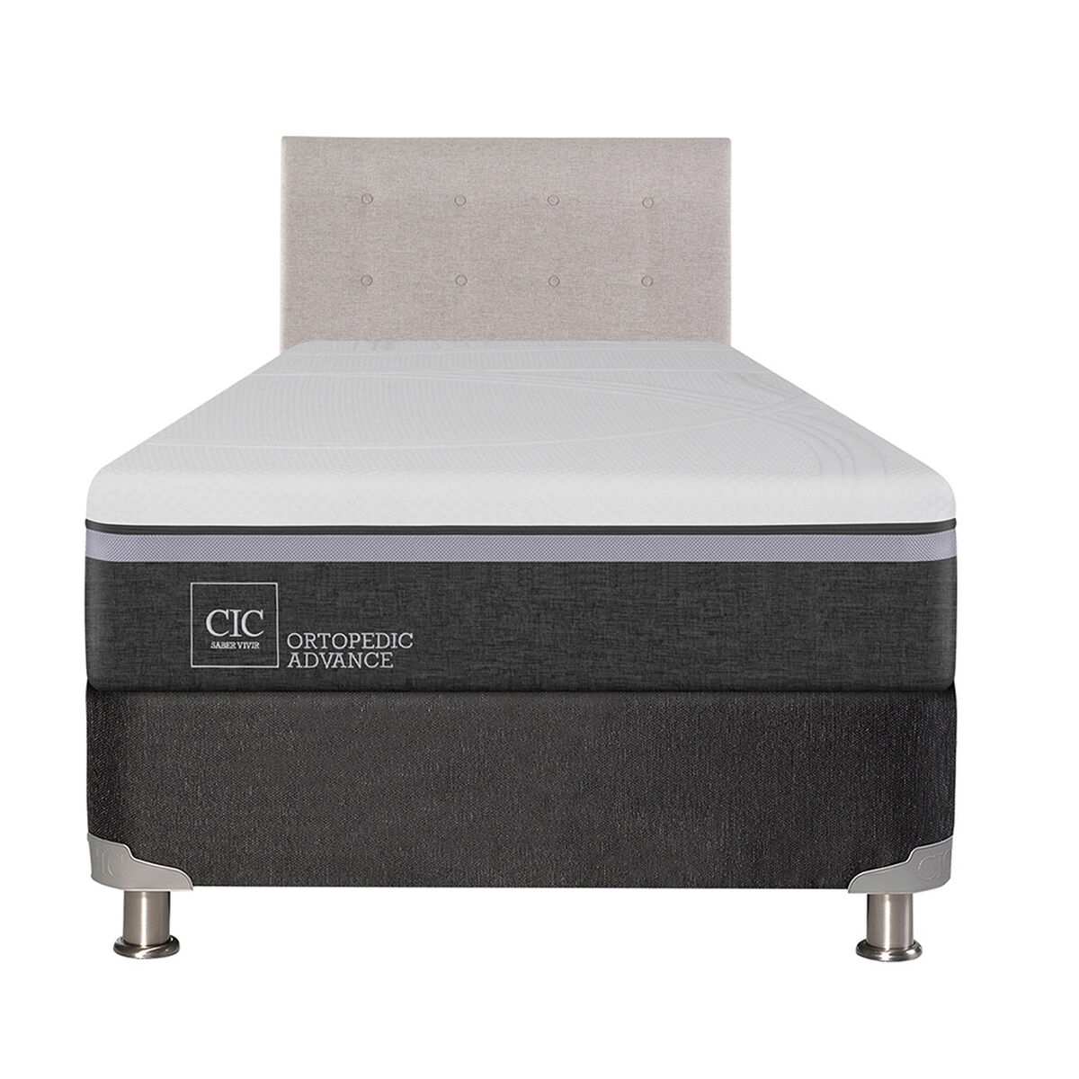 Box Spring CIC 1,5 Plazas Ortopedic Advance + Respaldo Tigris