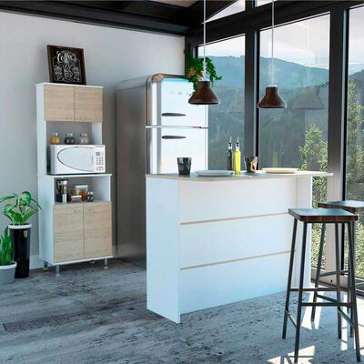 Imagen 1 del producto Combo Mueble Microondas + Barra de Cocina TuHome Kitchen Blanco