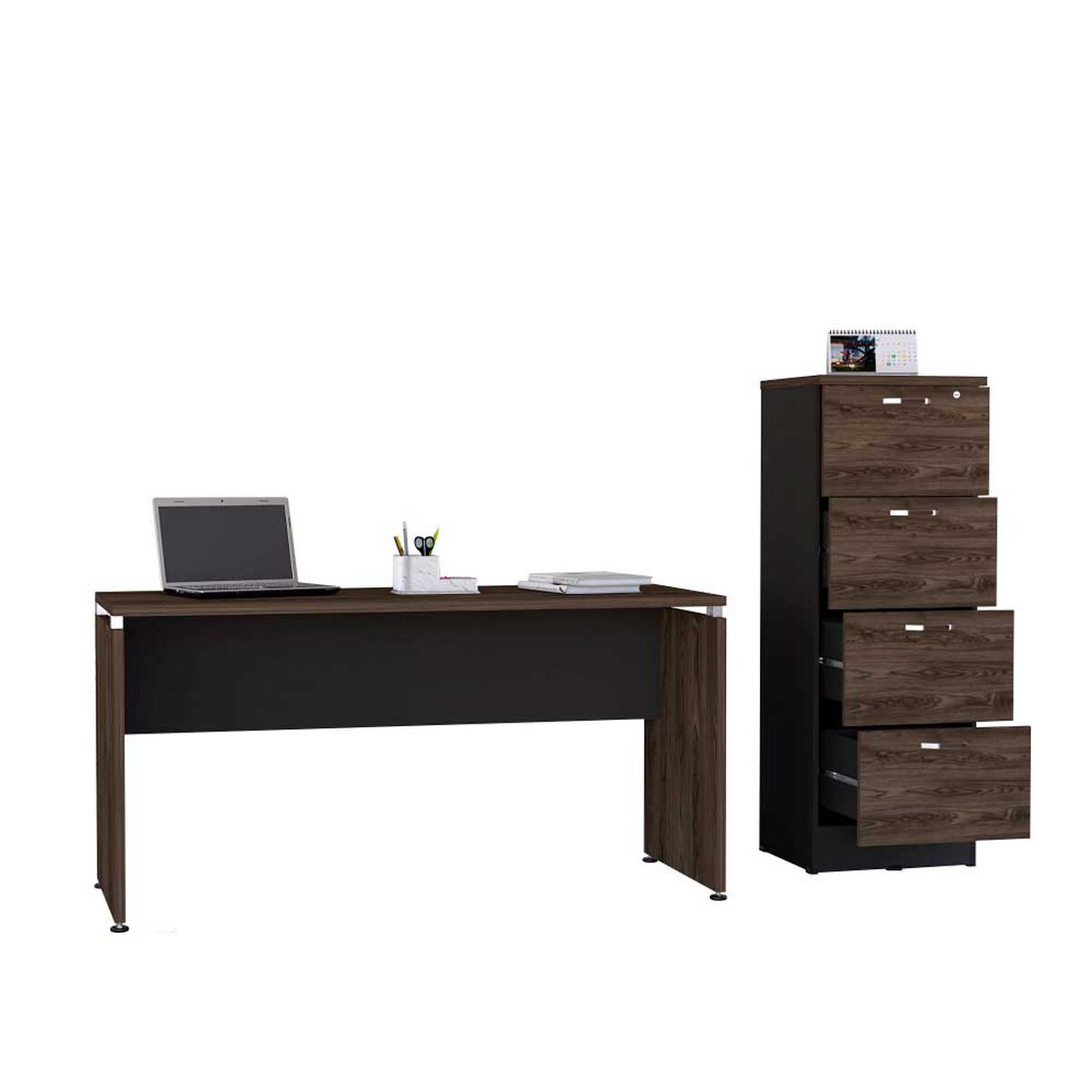 Combo Escritotio + Archivador 4 Puertas TuHome Home Office Negro Soft-Co&ntilde;ac