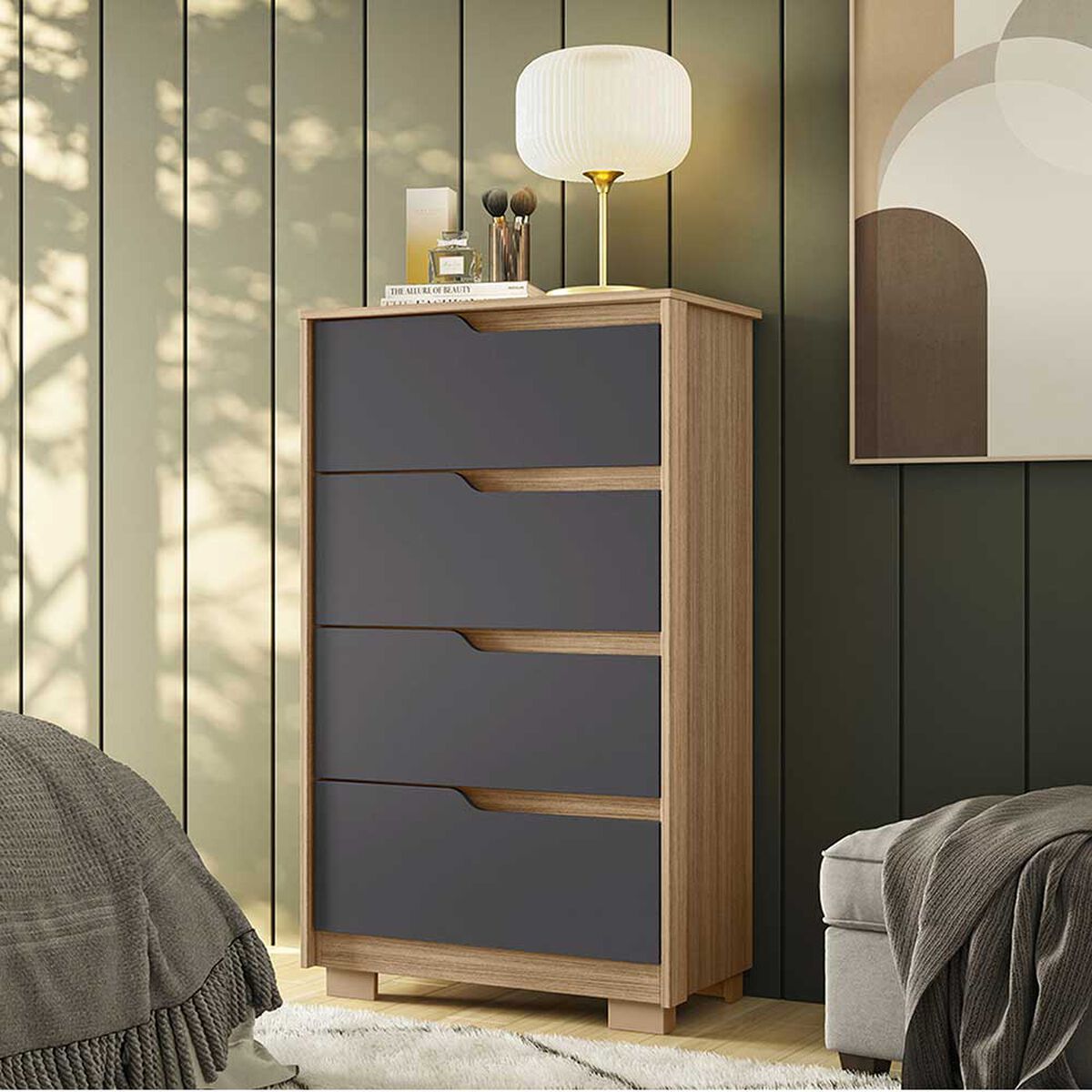 Cómoda Vekkahome Sole 4 Cajones Gris Café