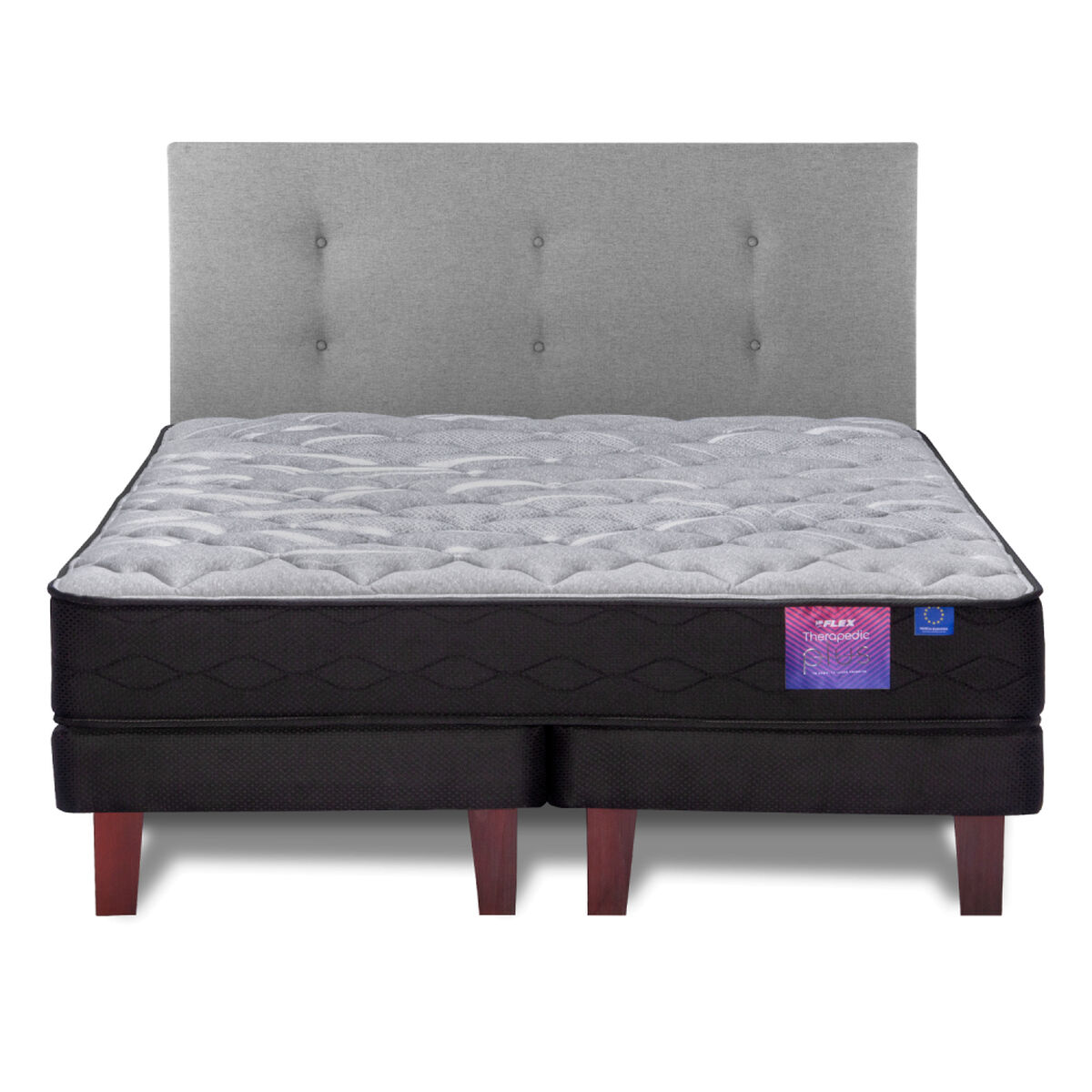Cama Europea Flex Base Dividida 2 Plazas Therapedic Plus + Respaldo Royal Gris