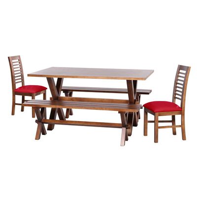 Juego de Comedor Latam Home Sevilla Salamanca 2 Sillas + 2 Bancas PU Rojo