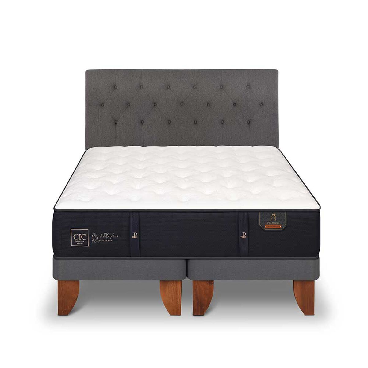 Cama Europea CIC Base Dividida 2 Plazas Premium + Respaldo Kavery