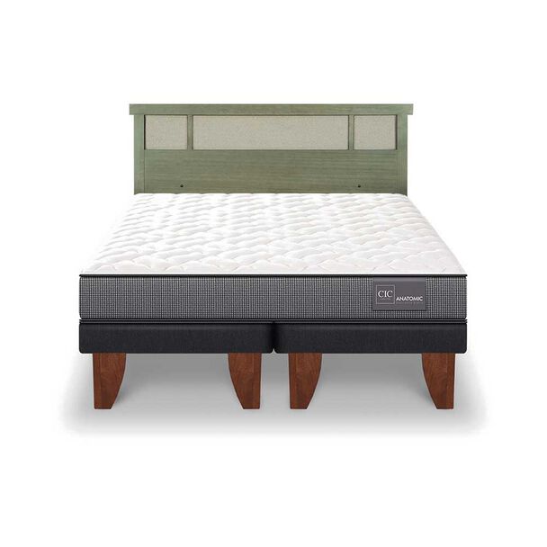 Cama Europea CIC Base Dividida 2 Plazas Anatomic + Respaldo Dublin Olivo