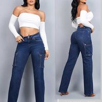 Jeans Straight Wide Cargo Mujer Most Wanted Azul