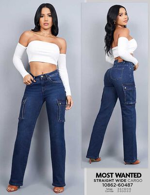 Imagen 1 del producto Jeans Straight Wide Cargo Mujer Most Wanted Azul