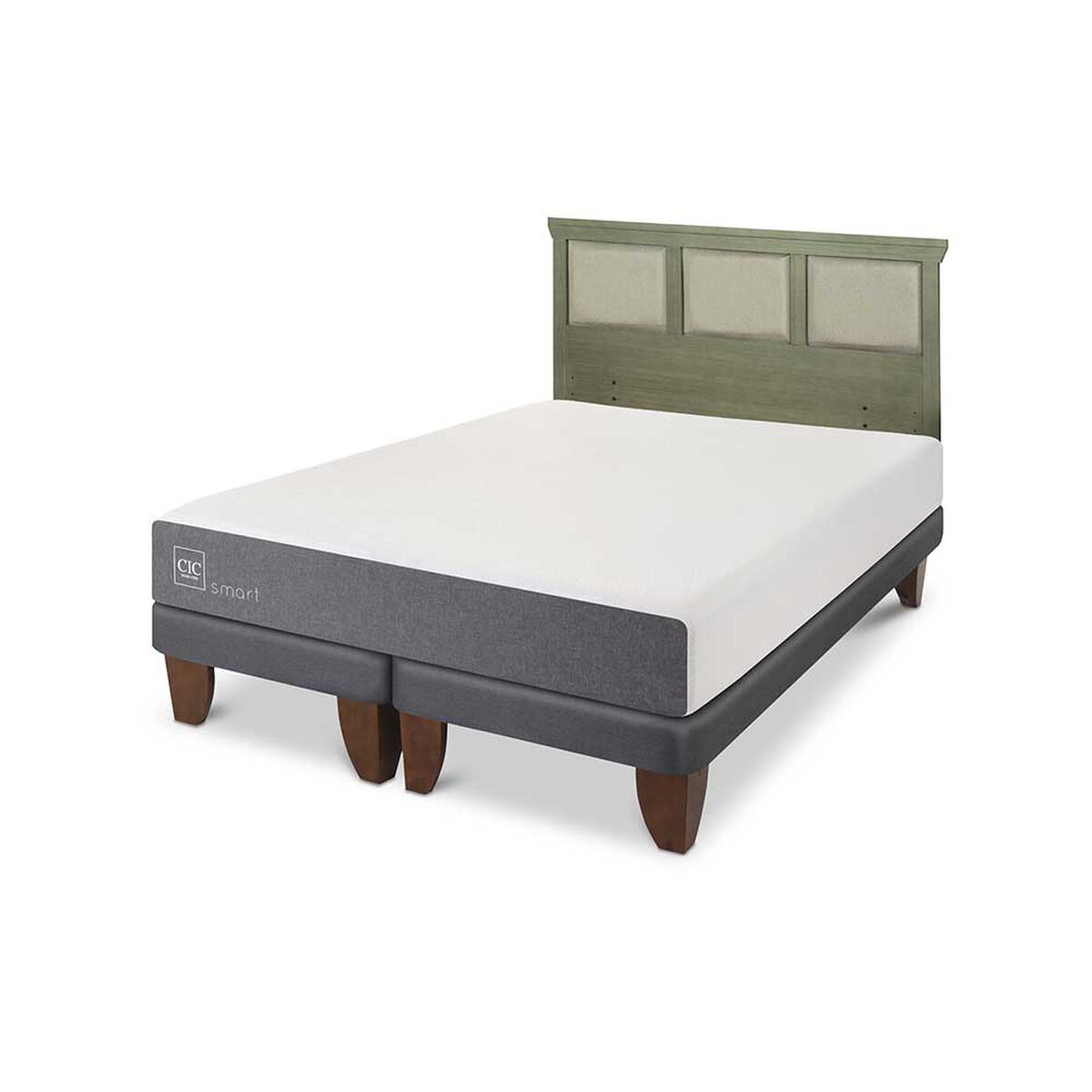Cama Europea CIC Base Dividida 2 Plazas Smart + Respaldo Torino Olivo