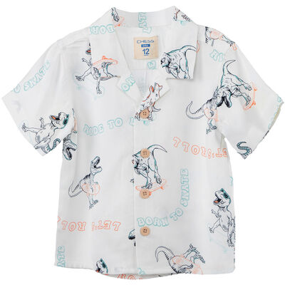 Imagen 2 del producto Camisa Manga Corta Estampada de Algodón Chess Baby Blanco, Oliva