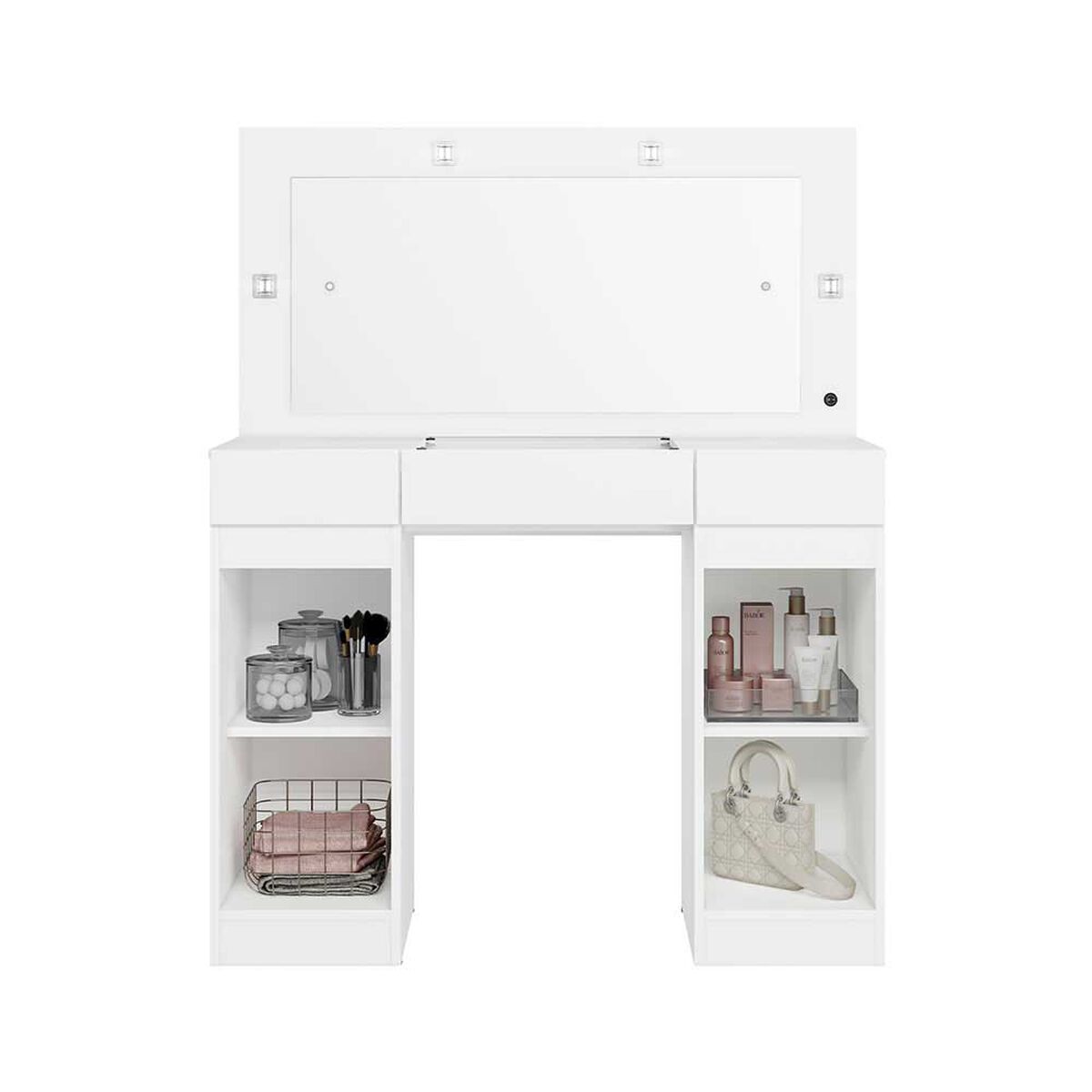 Tocador Vekkahome Studio Con Luz 2 Puertas Blanca