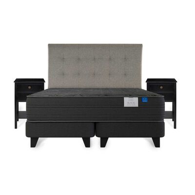 Imagen 2 del producto Cama Europea Flex Base Dividida King Black + Respaldo Design Gris + 2 Veladores Rover