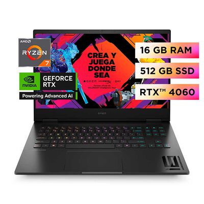 Notebook Gamer HP 16-xd0002la AMD Ryzen 7 16GB 512GB SSD 16,1" NVIDIA RTX 4060
